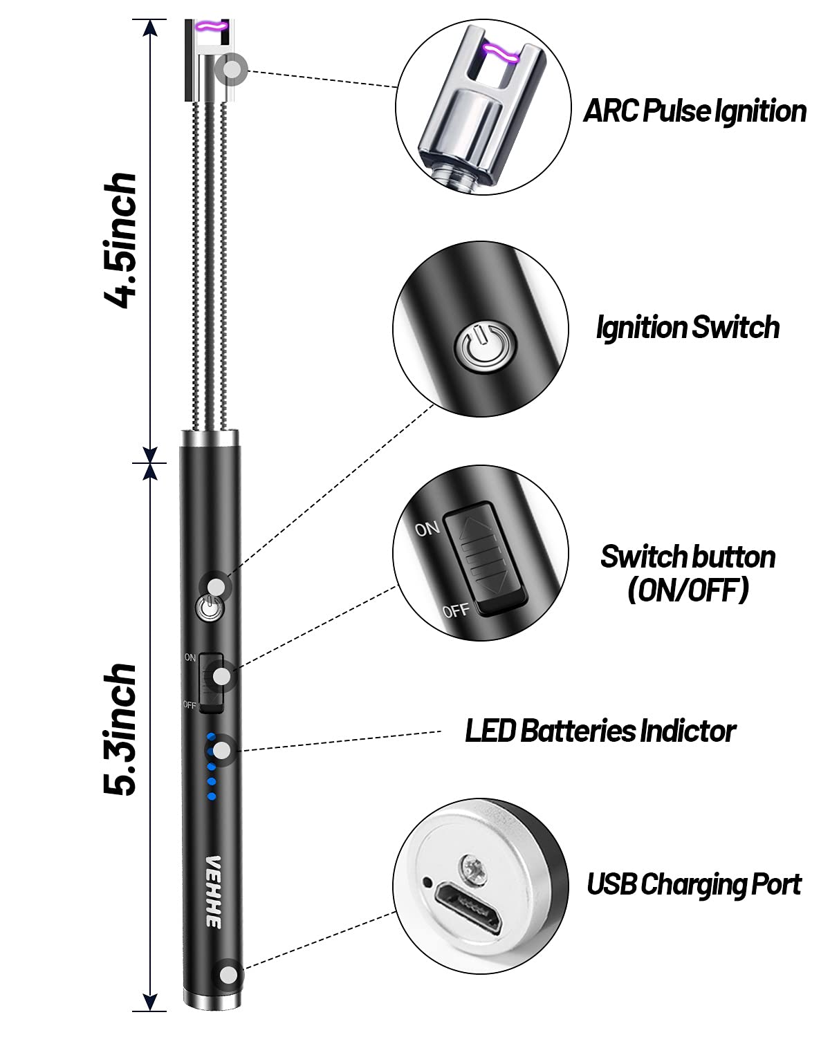 Candle Lighter Electric Pulse Igniter With LED Power Display