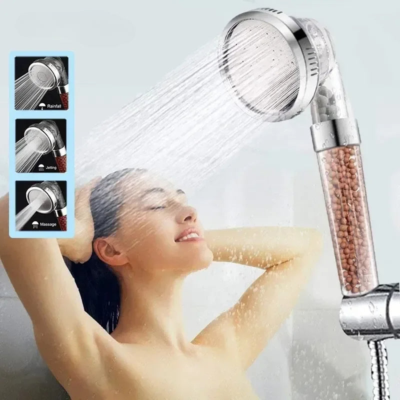 VEHHE 3 Modes Bath Shower Adjustable Jetting Shower Head High Pressure Saving Water Bathroom Anion Filter Shower SPA Nozzle