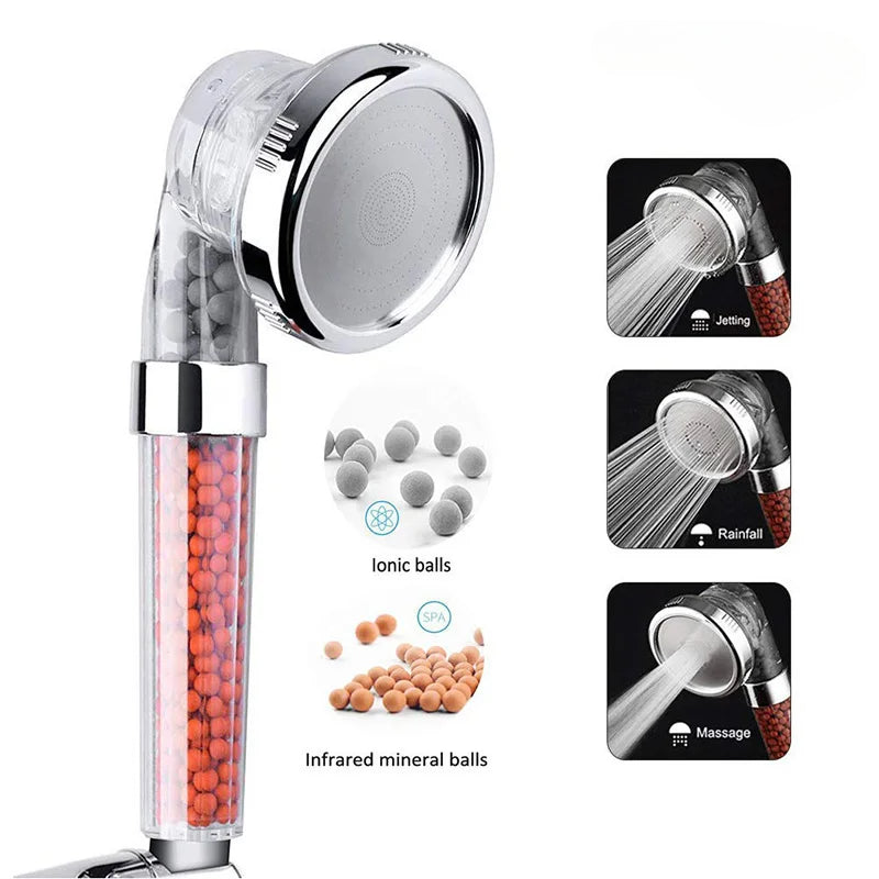 VEHHE 3 Modes Bath Shower Adjustable Jetting Shower Head High Pressure Saving Water Bathroom Anion Filter Shower SPA Nozzle