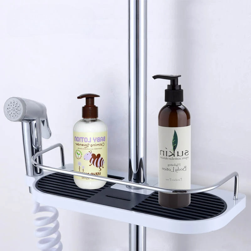 VEHHE Slide Bars Shelf Bathroom Storage Rack Black And White Plastic Shower Holder Adjustable Single Tier Shampoo Tray