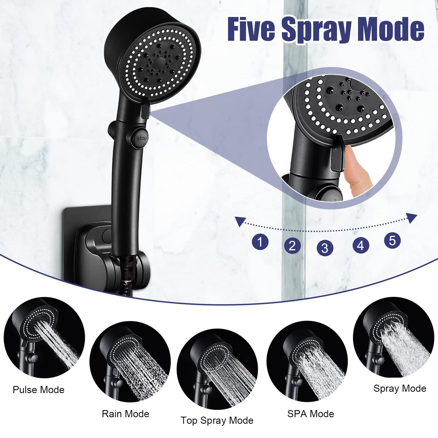 High Pressure Shower Head with Handheld-6 Functions Shower Head with Turbo Fan-Handheld