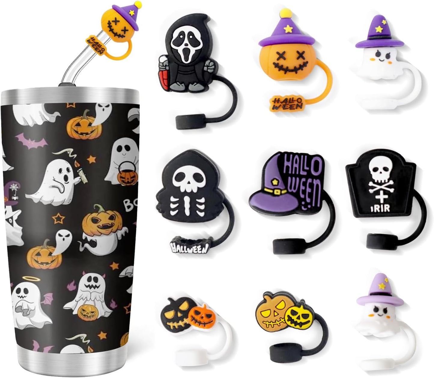 VEHHE® 9PCS 10mm Halloween Straw Toppers for Stanley Cup