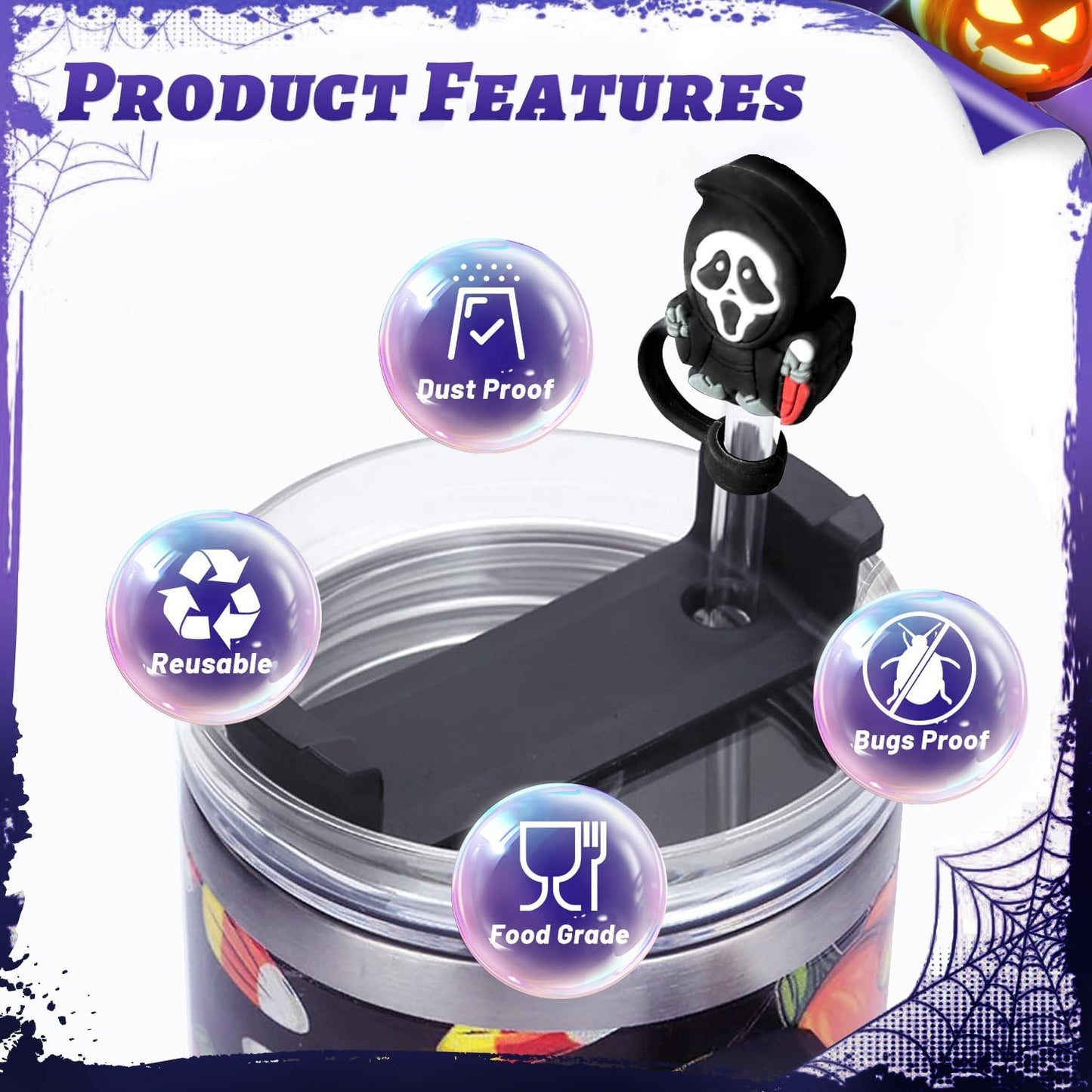 VEHHE® 9PCS 10mm Halloween Straw Toppers for Stanley Cup