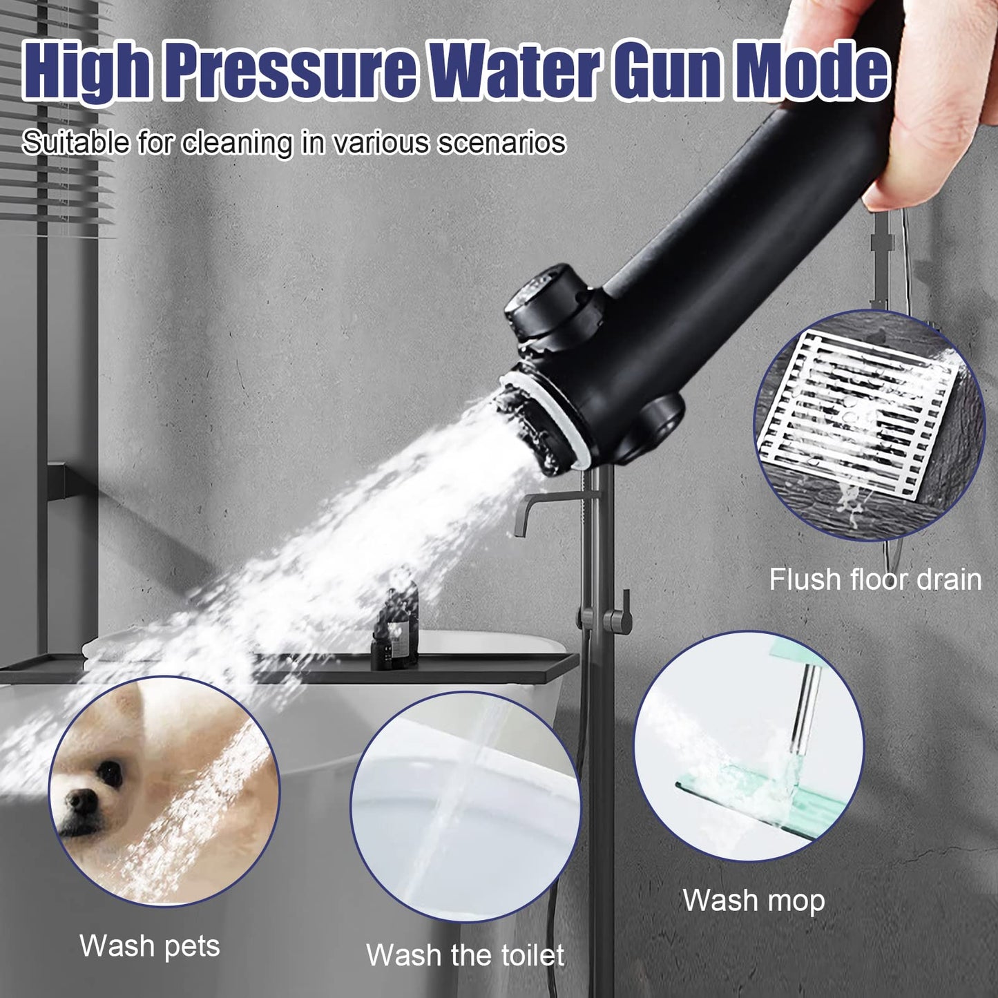 High Pressure Shower Head with Handheld-6 Functions Shower Head with Turbo Fan-Handheld