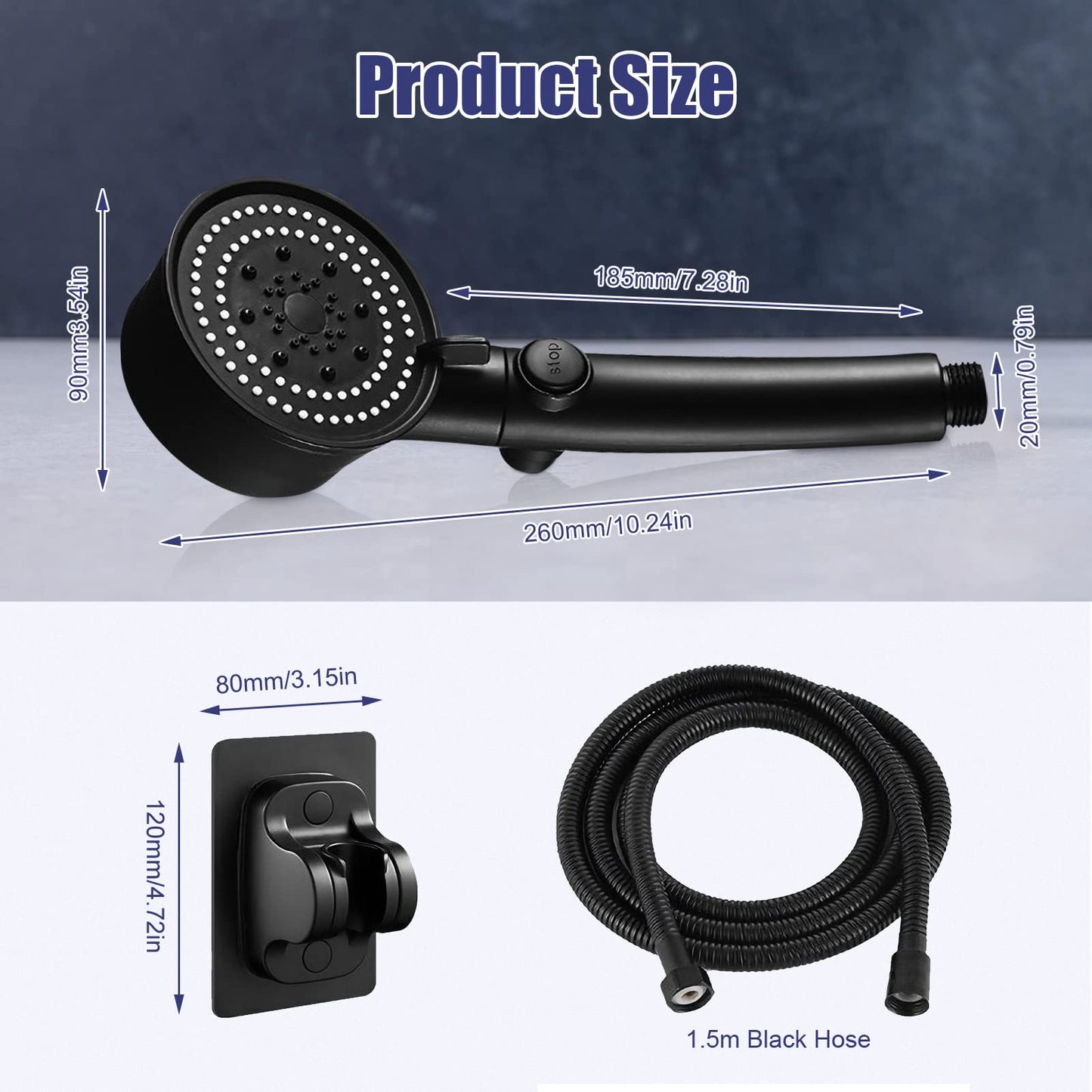 High Pressure Shower Head with Handheld-6 Functions Shower Head with Turbo Fan-Handheld