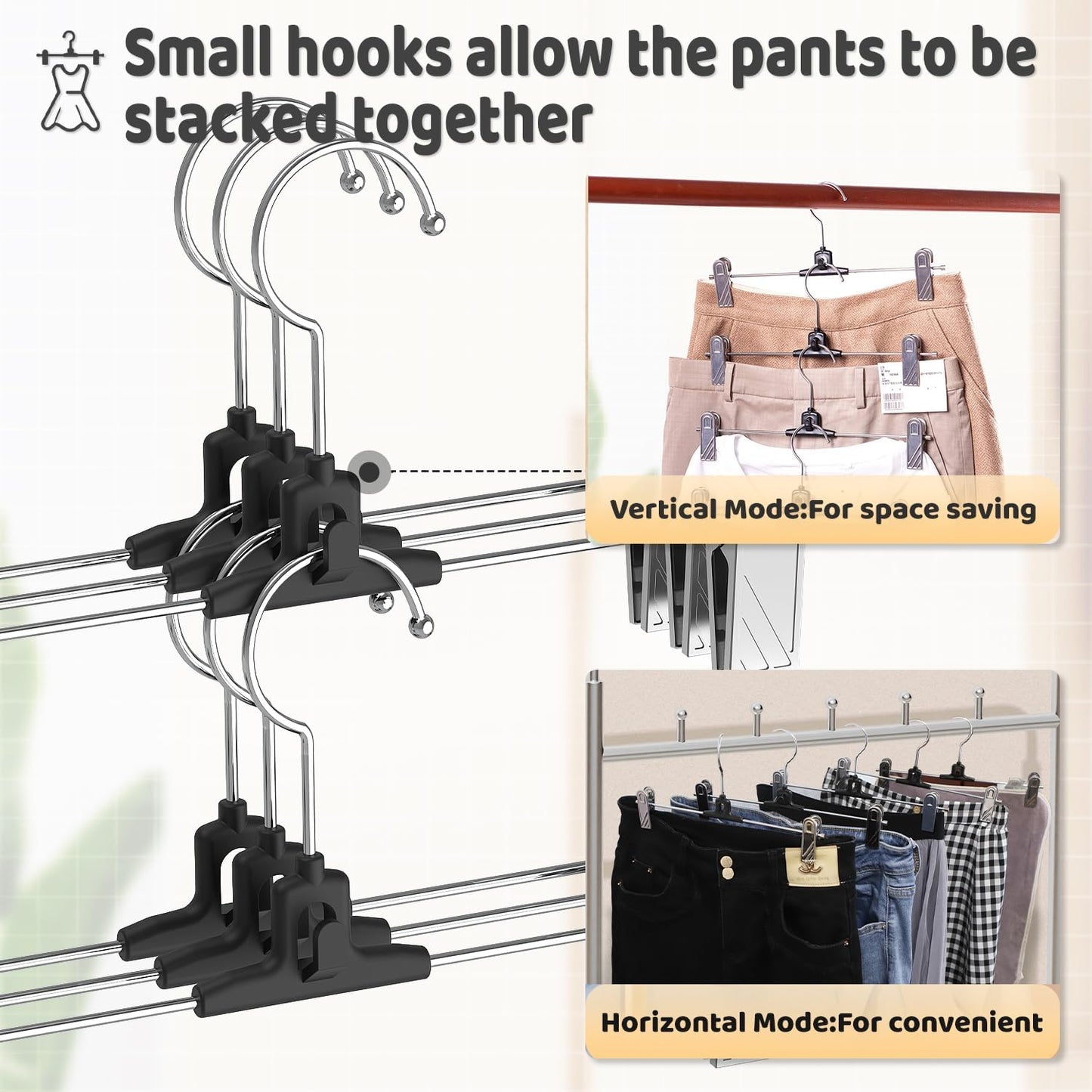 20 Packs Pant Skirt Hangers with Adjustable Clips, Metal Shorts Hangers for Closet Space Saving