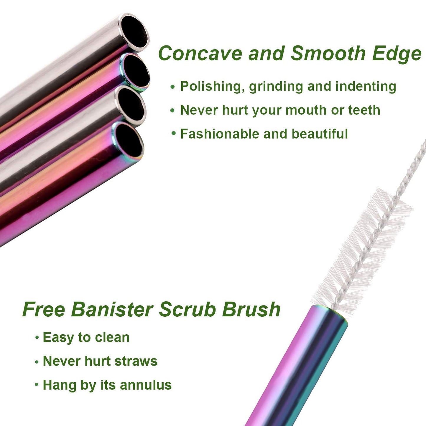 VEHHE Reusable Straws Stainless Steel Dazzling 8 Set with Brush Portable Bag