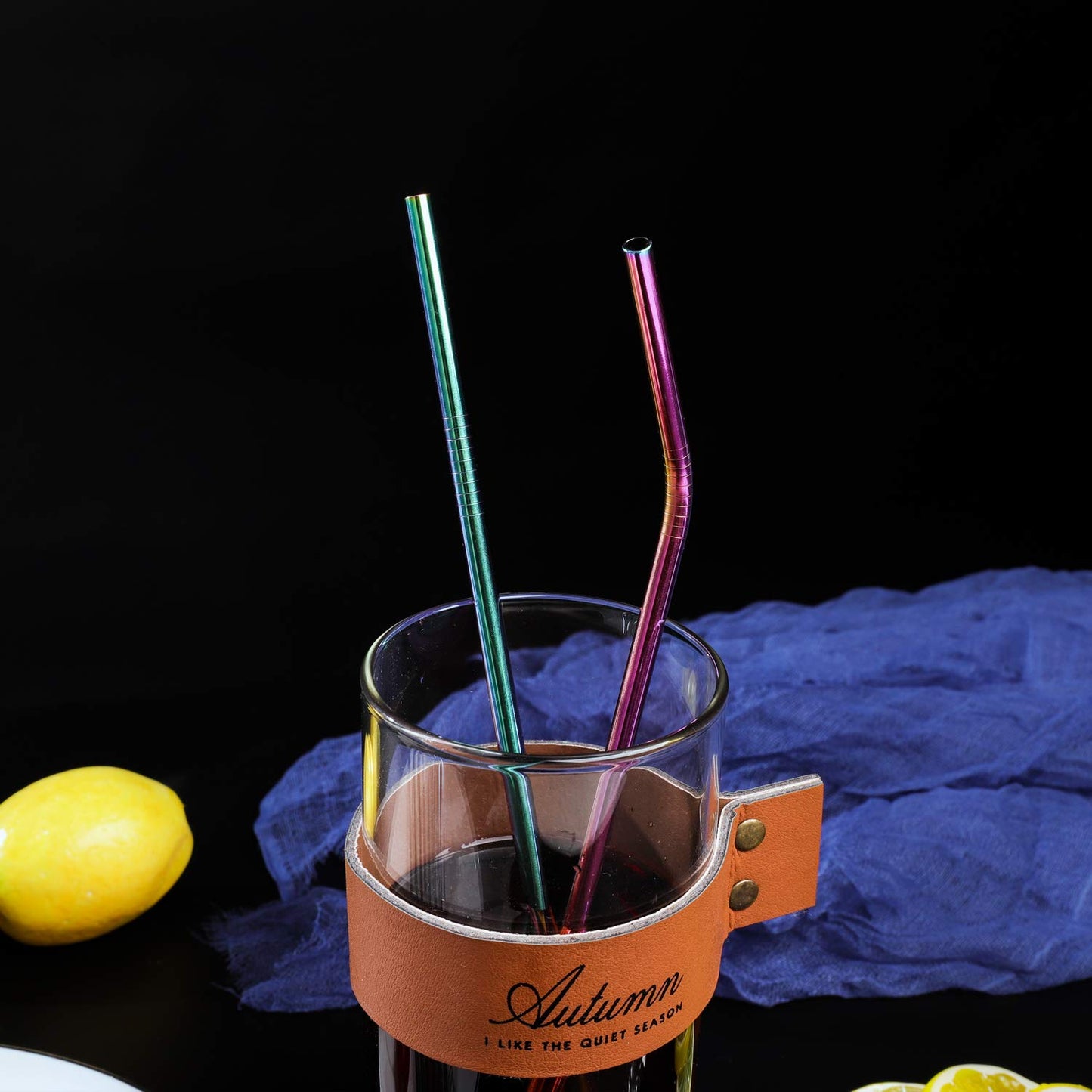 VEHHE Reusable Straws Stainless Steel Dazzling 8 Set with Brush Portable Bag