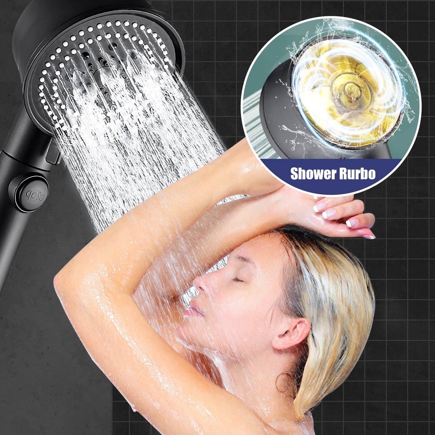 High Pressure Shower Head with Handheld-6 Functions Shower Head with Turbo Fan-Handheld