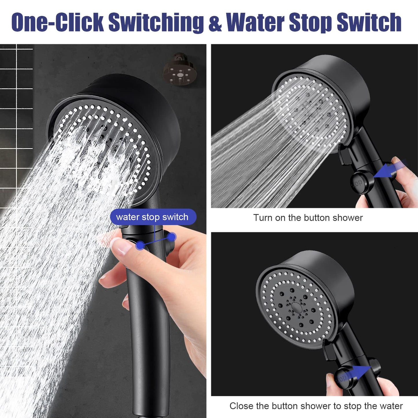 High Pressure Shower Head with Handheld-6 Functions Shower Head with Turbo Fan-Handheld