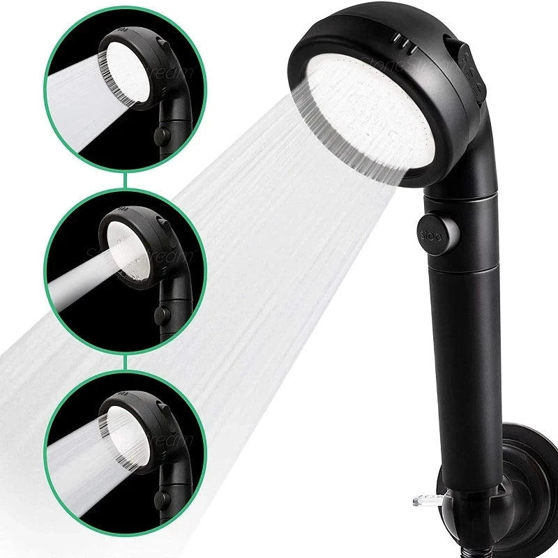 VEHHE 3-Function SPA Shower Head Stop Switch Bathroom Water Saving Spray Nozzle ABS Anion Filter High Pressure