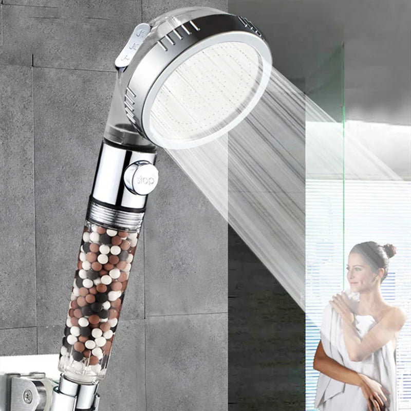 VEHHE 3-Function SPA Shower Head Stop Switch Bathroom Water Saving Spray Nozzle ABS Anion Filter High Pressure