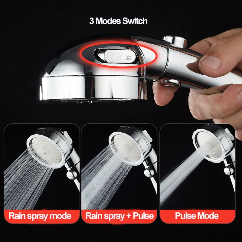 VEHHE 3 Modes Switch Shower Plating Surface Multi-function SPA Rain Spray Pulse Pressurized Water Flow High Quality Shower Head
