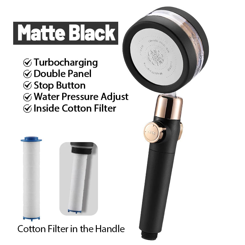 VEHHE Double Panel Luxury Shower Head with Fan Turbocharged Batheroom Filter Shower Nozzle Silver Green Black Rain Shower