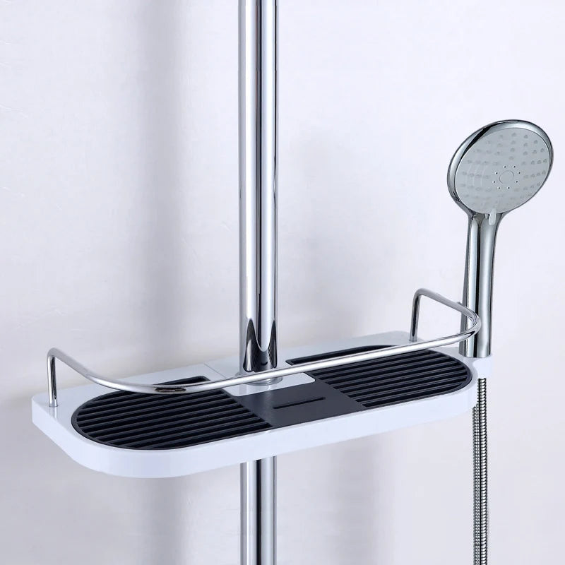 VEHHE Slide Bars Shelf Bathroom Storage Rack Black And White Plastic Shower Holder Adjustable Single Tier Shampoo Tray