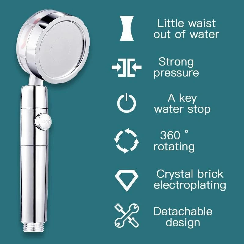 VEHHE New Style Turbine Spiral Outlet Water Turbocharged Shower Head 360 Rotating High Pressure Handheld Shower Nozzle