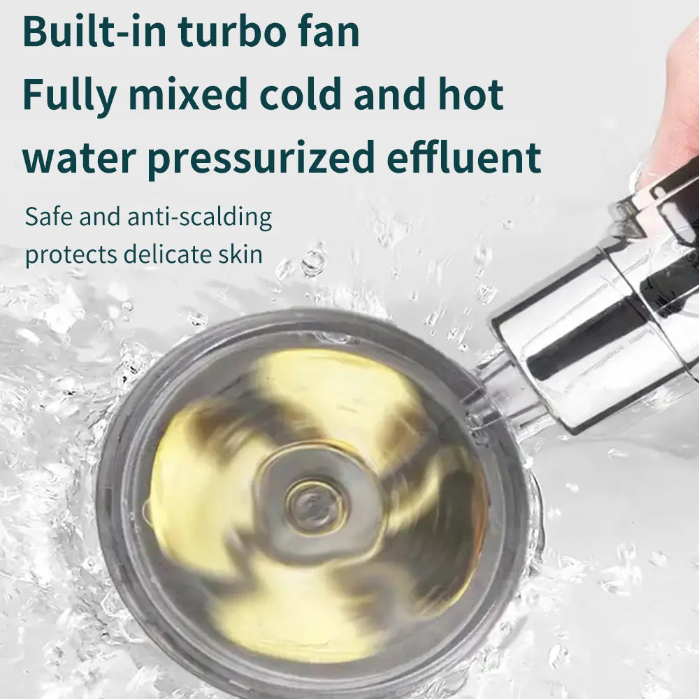 VEHHE New Style Turbine Spiral Outlet Water Turbocharged Shower Head 360 Rotating High Pressure Handheld Shower Nozzle