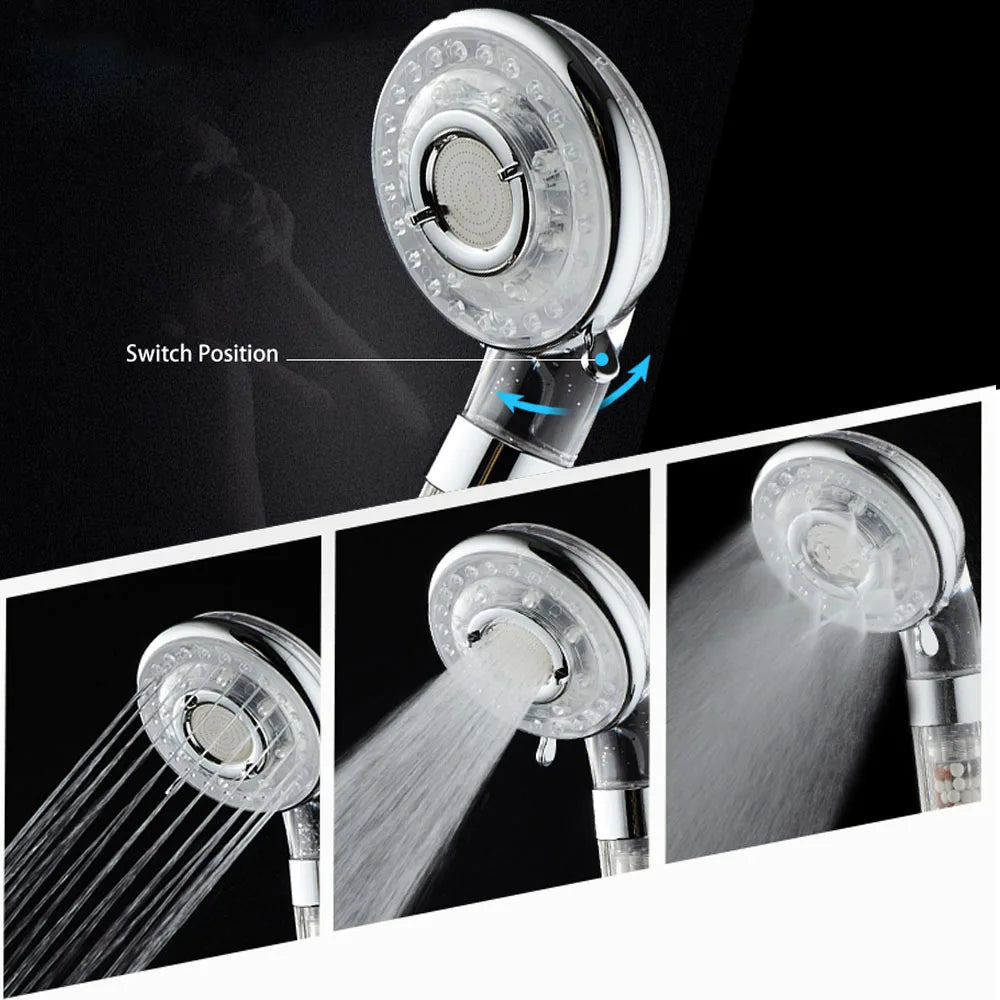 VEHHE 3 Functions Water Saving Spa Shower Head Handheld ABS High Pressure Filteration Showerhead Bathroom Spray Nozzle
