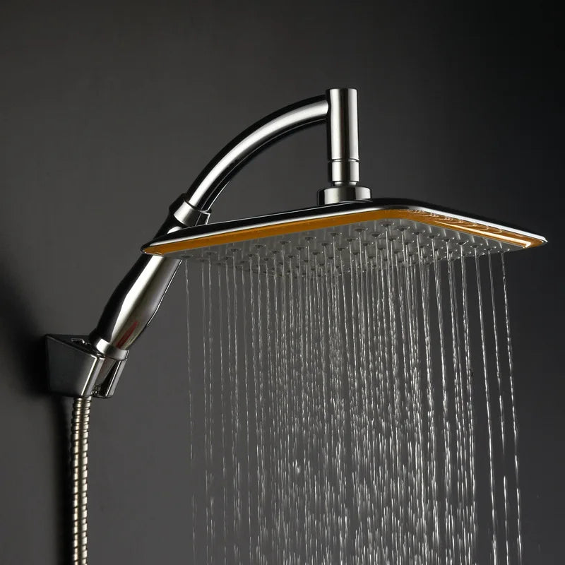VEHHE 8 Inch Square Top Spray Shower Head Pressurized Rainfall ABS Chrome Durable Waterfall Shower head Extended arm Bath