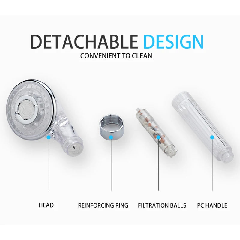 VEHHE 3 Functions Water Saving Spa Shower Head Handheld ABS High Pressure Filteration Showerhead Bathroom Spray Nozzle