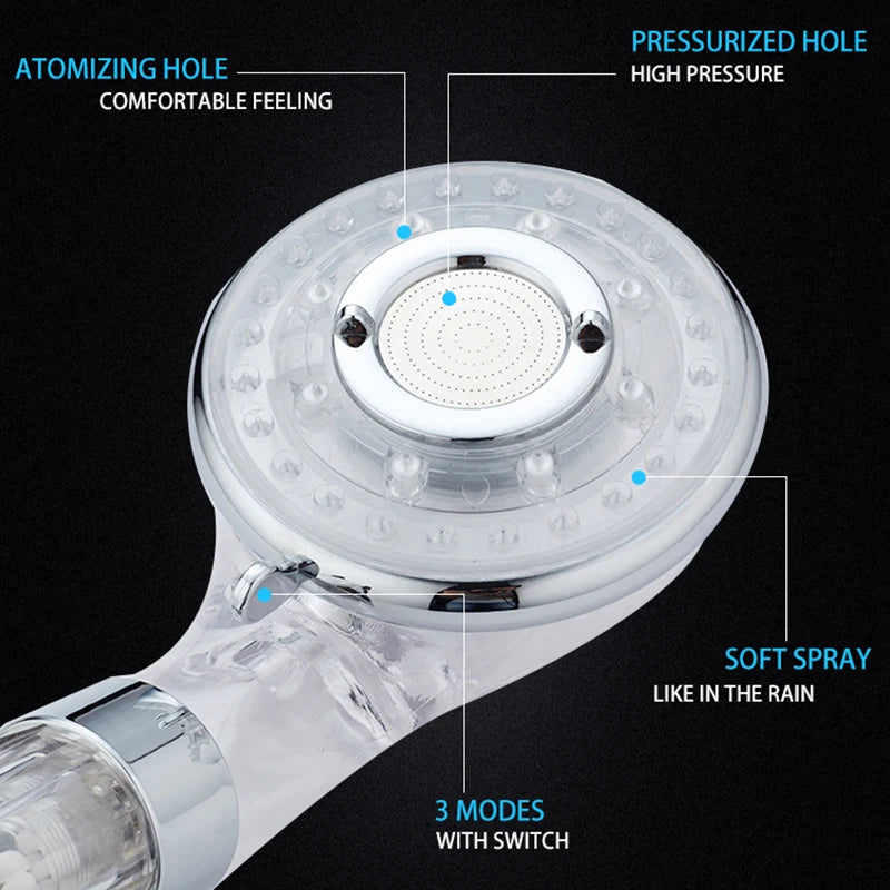 VEHHE 3 Functions Water Saving Spa Shower Head Handheld ABS High Pressure Filteration Showerhead Bathroom Spray Nozzle