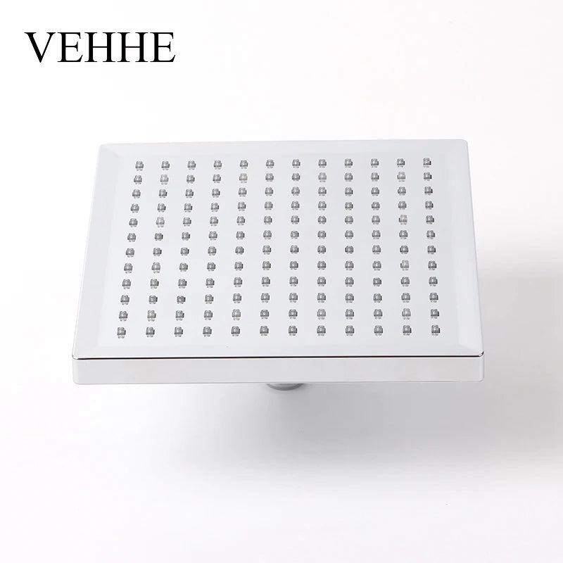 VEHHE 8 Inch Square Rainfall Bath Ceiling Shower Light Water Temperature Led Shower Head Wall Mounted Bathroom Accessories