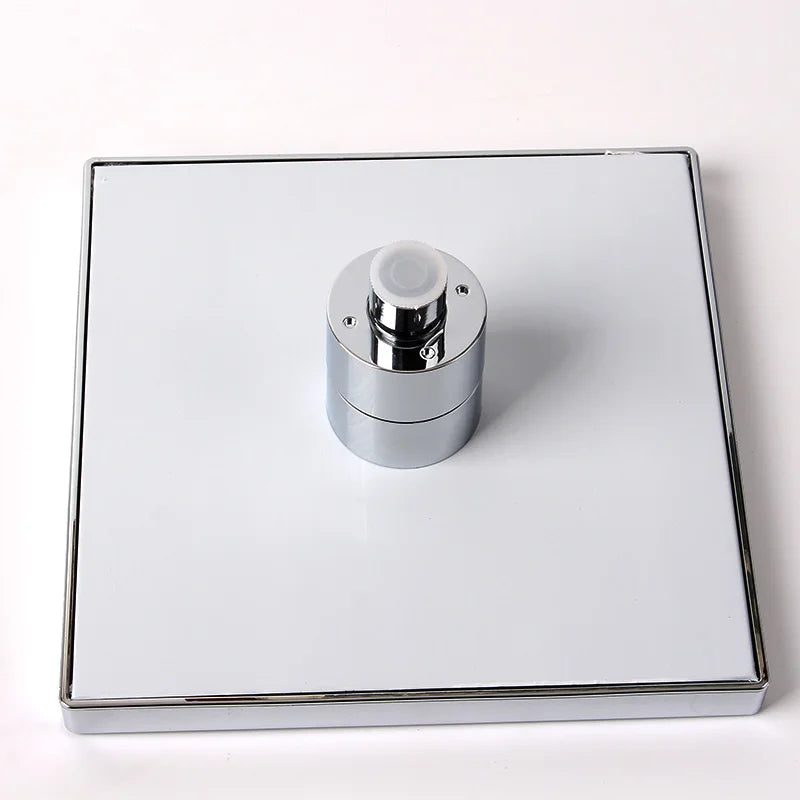 VEHHE 8 Inch Square Rainfall Bath Ceiling Shower Light Water Temperature Led Shower Head Wall Mounted Bathroom Accessories
