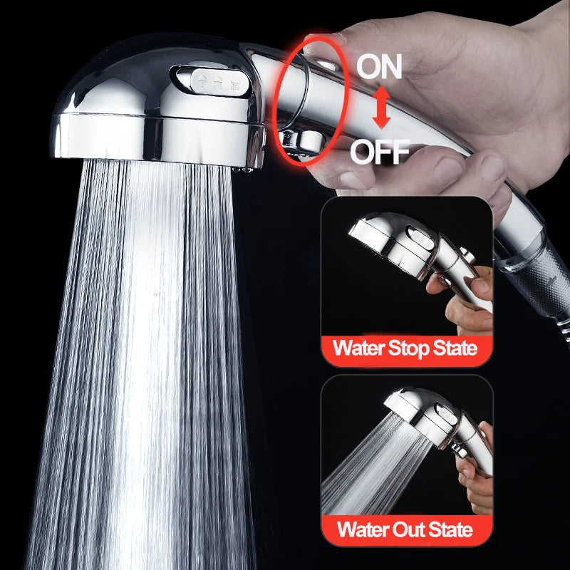 VEHHE 3 Modes Switch Shower Plating Surface Multi-function SPA Rain Spray Pulse Pressurized Water Flow High Quality Shower Head