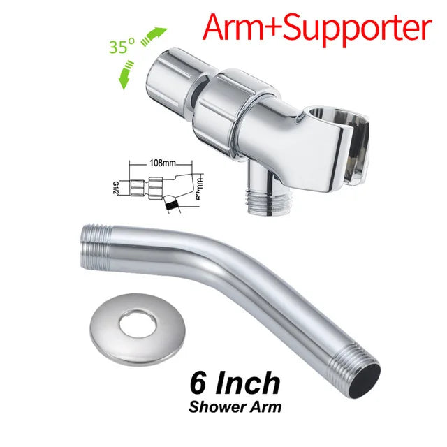 VEHHE Chrome Bass Universal Adjustable Shower Head Holder Set Bath Tub Stainless Steel Bath Shower Arm Water Outlet