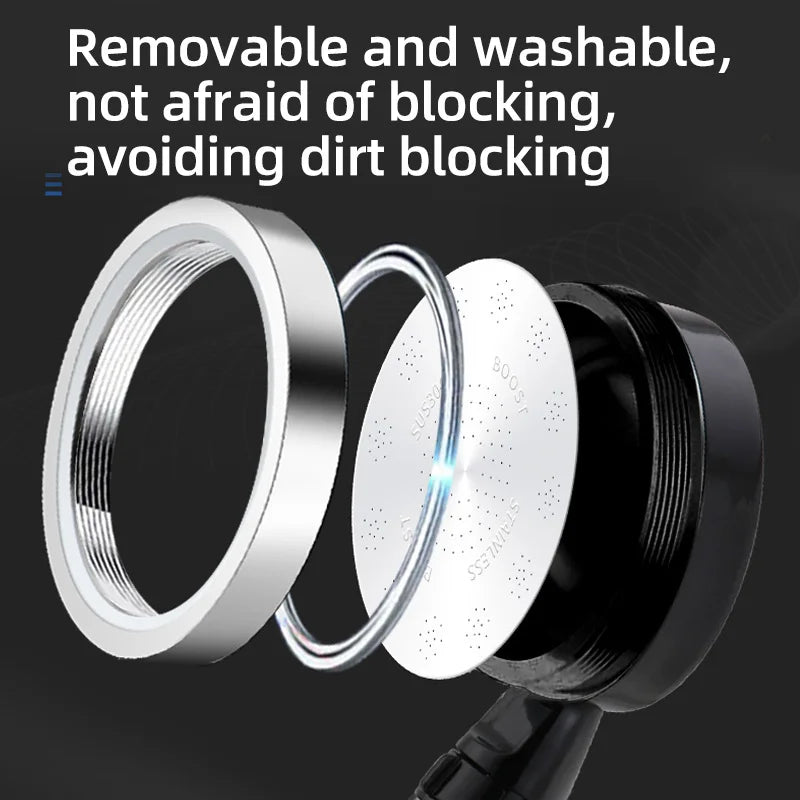 VEHHE Black Big Panel Adjustable Shower Head with Stop Switch Water saving High Pressure Skin Care Shower ABS plastic