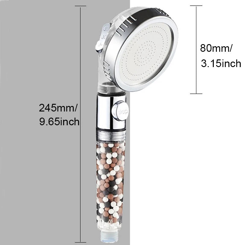 VEHHE 3-Function SPA Shower Head Stop Switch Bathroom Water Saving Spray Nozzle ABS Anion Filter High Pressure