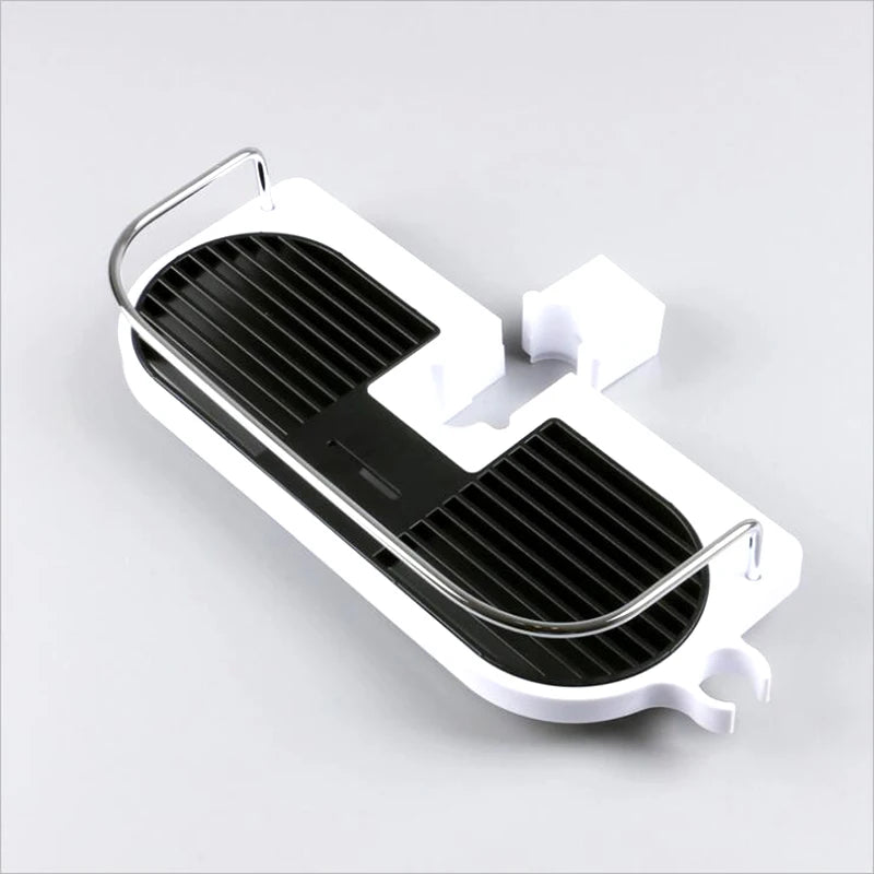 VEHHE Slide Bars Shelf Bathroom Storage Rack Black And White Plastic Shower Holder Adjustable Single Tier Shampoo Tray