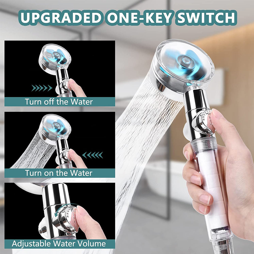 High Pressure Shower Heads Handheld Turbo Fan Shower with Hose and 2 Filter Cottons