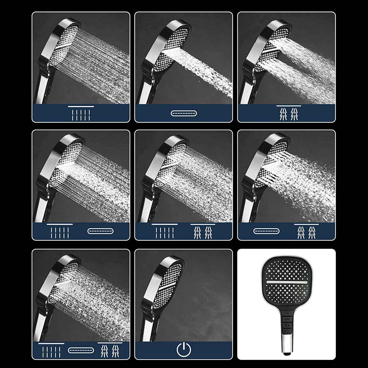 Large Panel Shower Heads with 8 Spray Modes Powerful Square