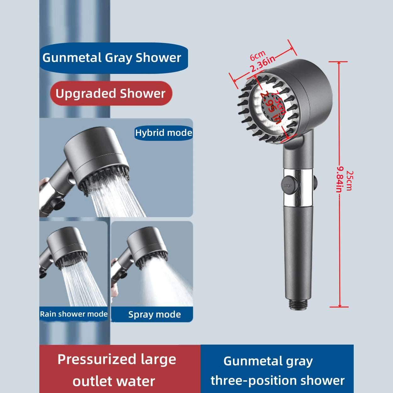 3 Modes High Pressure Handheld Shower Head High Flow with Replacement Filter