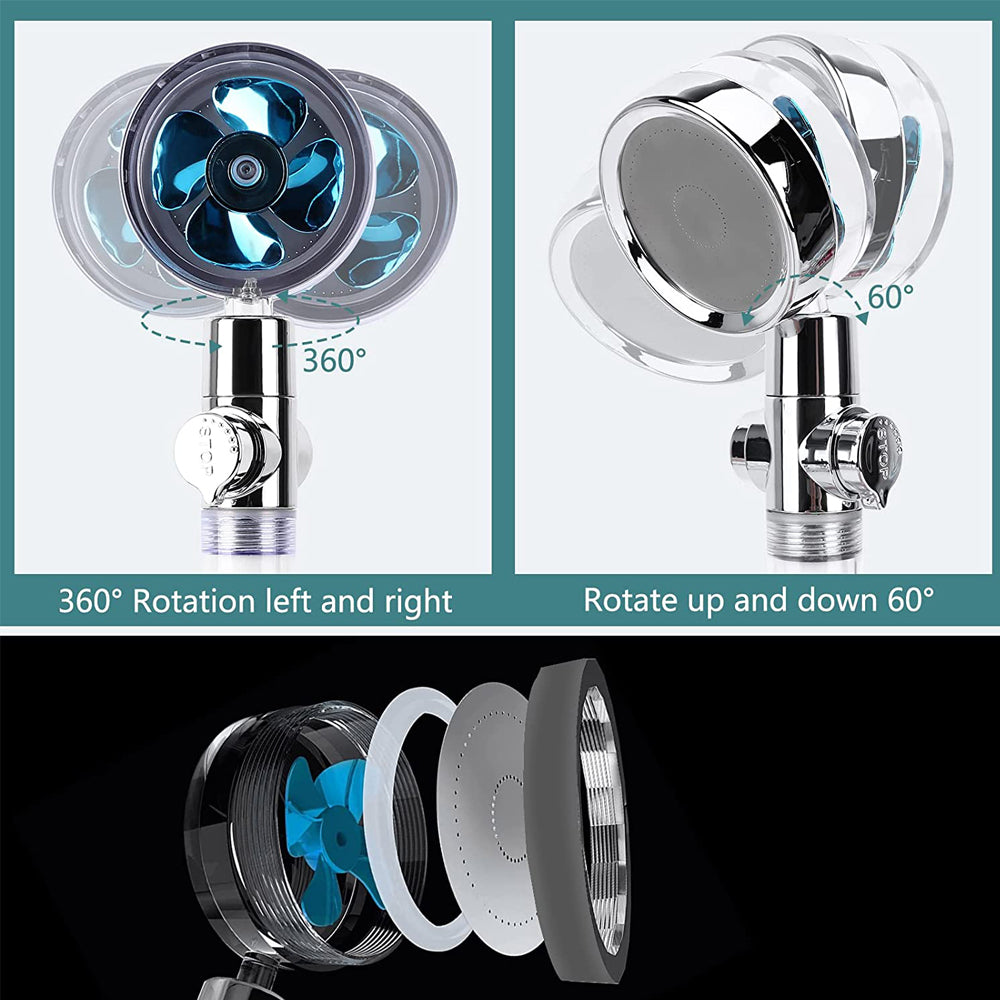 High Pressure Shower Heads Handheld Turbo Fan Shower with Hose and 2 Filter Cottons