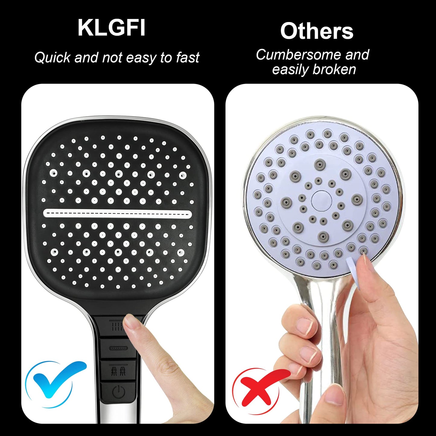 Large Panel Shower Heads with 8 Spray Modes Powerful Square
