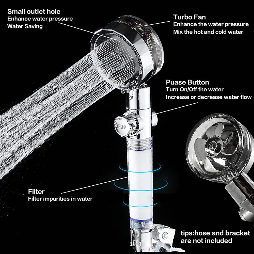 High Pressure Shower Heads Handheld Turbo Fan Shower with Hose and 2 Filter Cottons