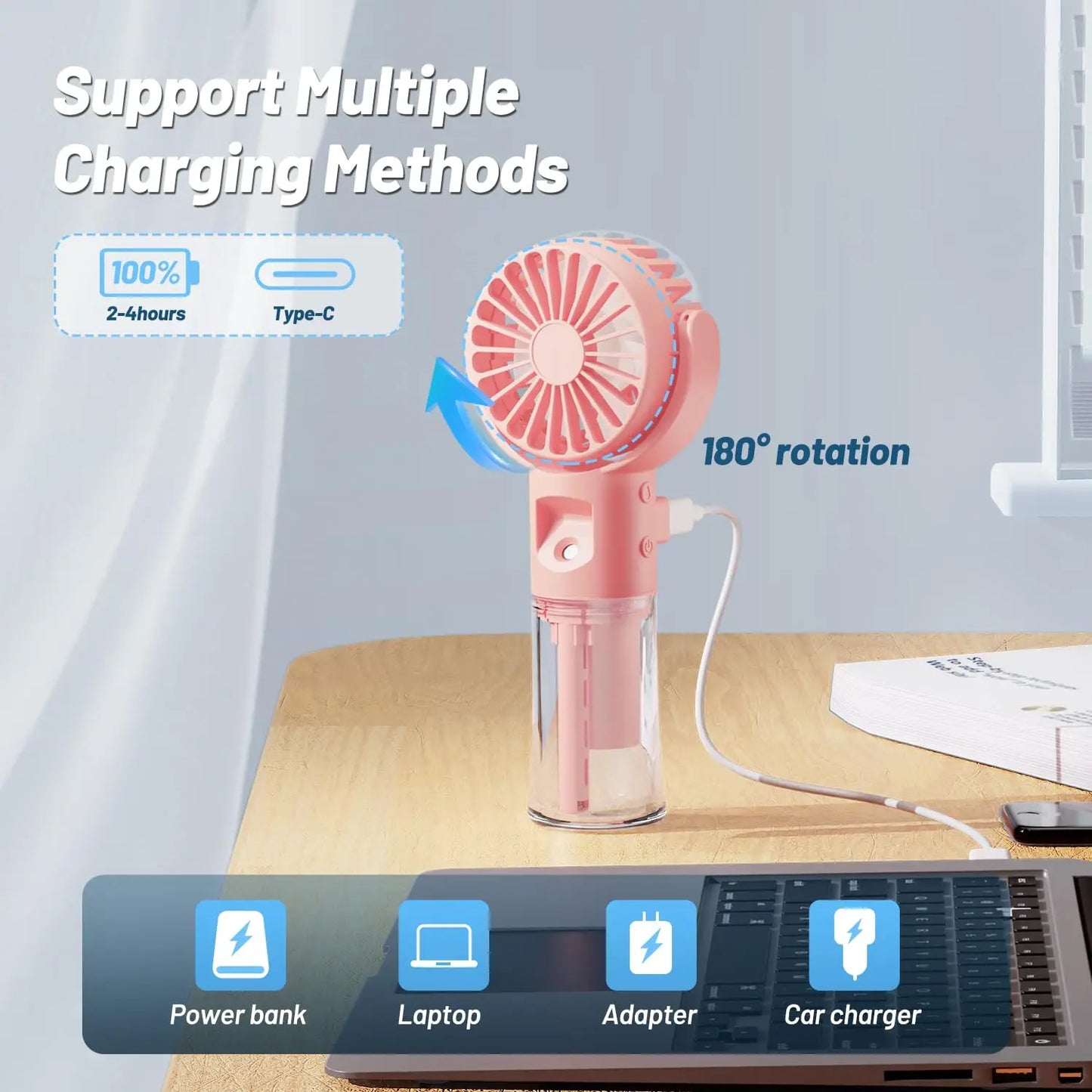 Vehhe Mini Portable Fan Cooling Misting Fan 4 Speeds Small Handheld Fan USB Rechargeable Pocket Fan Gifts for Women
