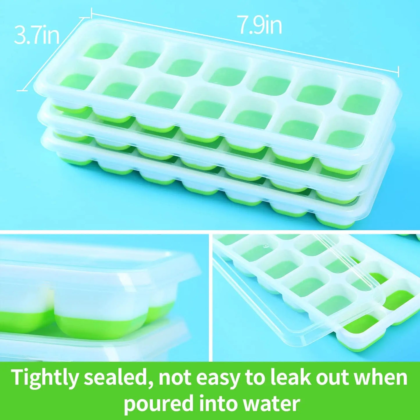 VEHHE 3pack Ice Cube Tray Silicone 14Ice Mold Pudding Ice Cream Mould with Spill-Resistant Removable Lid for Summer Drink kitchen tool