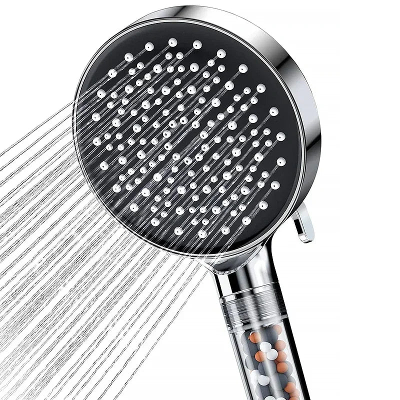VEHHE Water Saving Six Functions High Press Shower Head Handheld Powerful Flow Shower Heads with Beads Filter Pressure Boost
