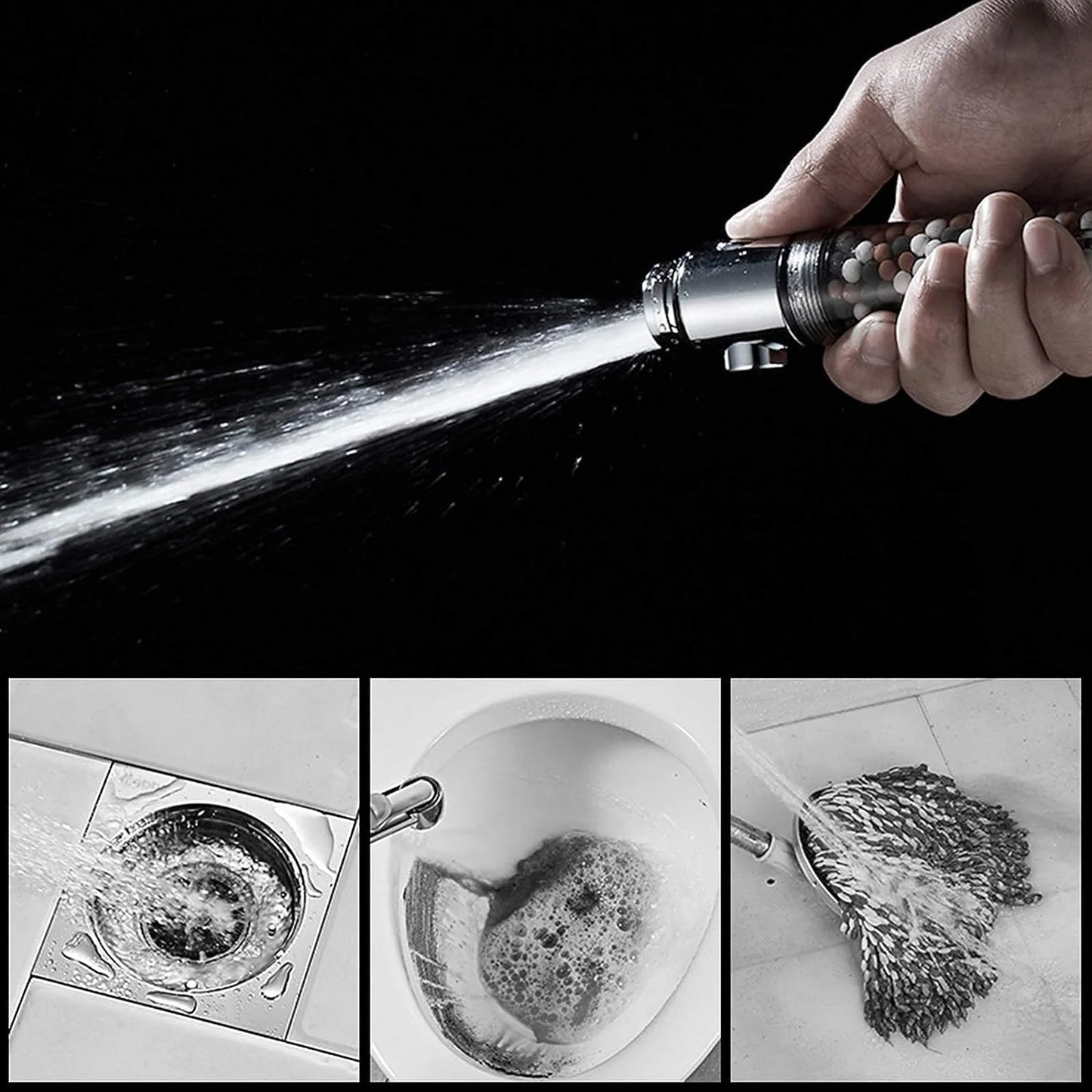 VEHHE 3 Modes Adjustable High Pressure Shower Head Replaceable Beads Filter Spa Bathroom Accessary Showerhead Water Saving Stop Button