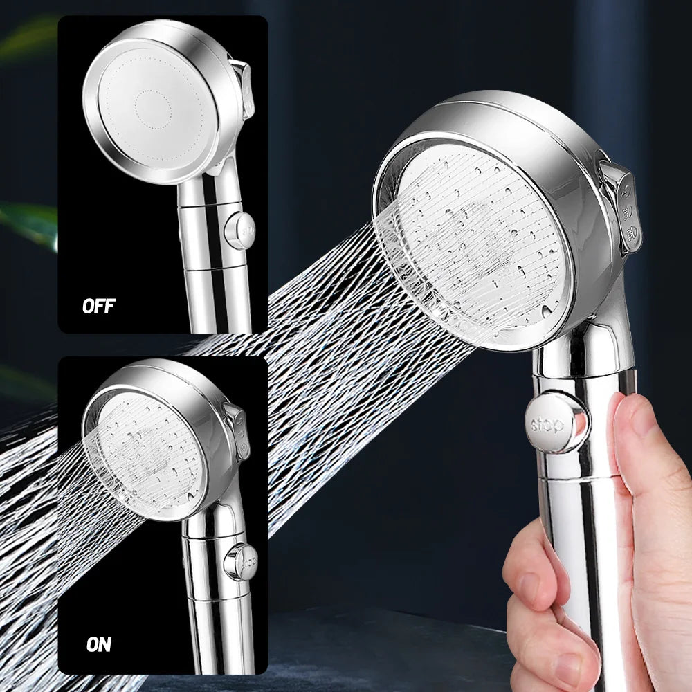 VEHHE Bathroom 3-Function Shower Head One Key Stop Chrome High Pressure with Cotton Filter Water Saving Bath Sprayer Nozzle
