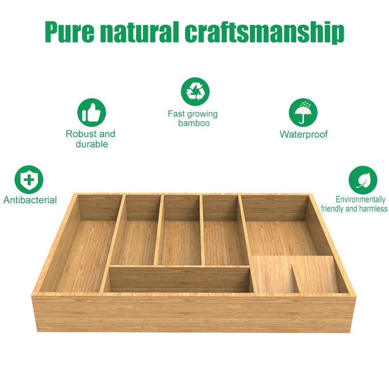 VEHHE Bamboo Kitchen Utensil Holders racks Drawer Tableware Storage Box Wood Organizer Kitchen Tools Knife Fork Spoon Case Container