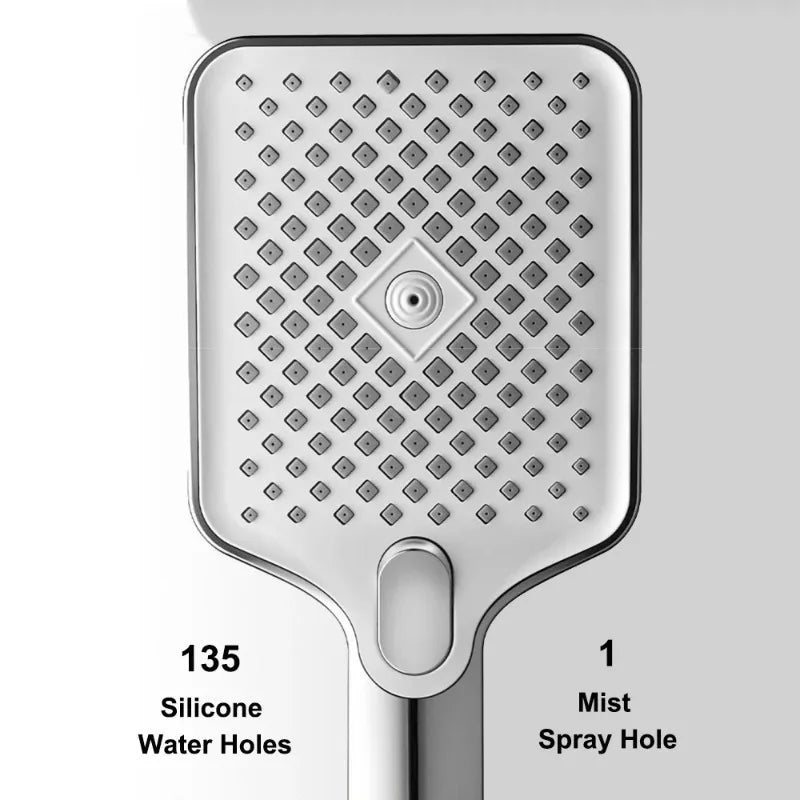 VEHHE Square Large Flow Rain Shower Head 3-speed Adjustable Rain Drenching Mode High Pressure Head Shower Bathroom Handheld Shower