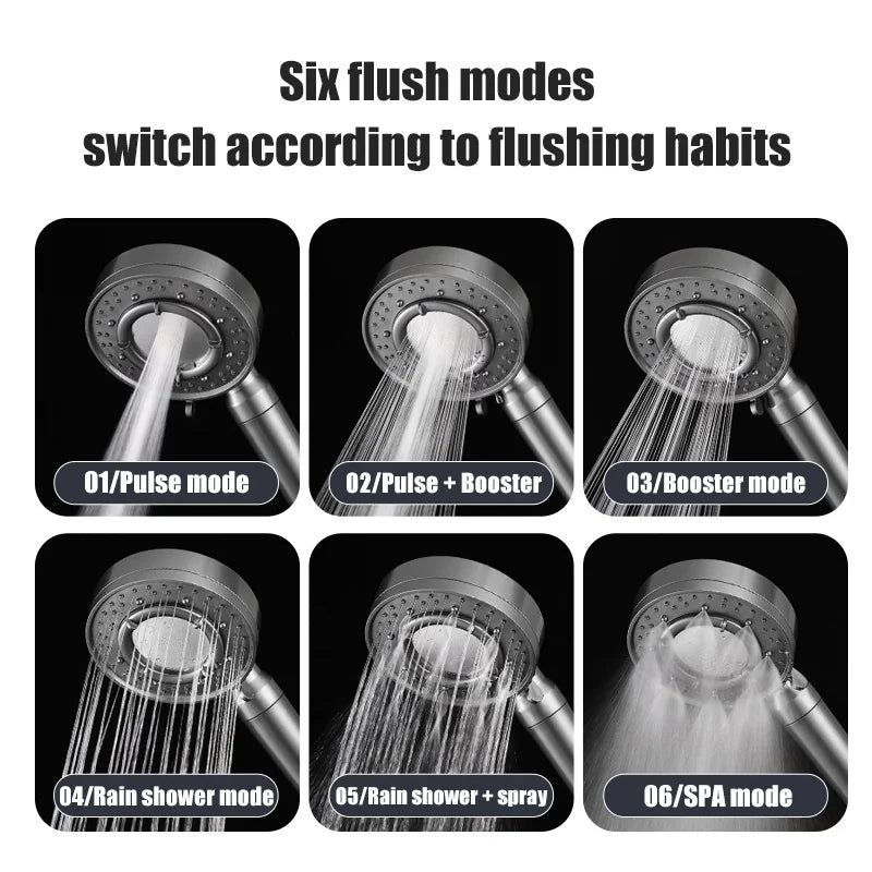 VEHHE 6 Modes 12 CM Large Panel Adjustable High Pressure Shower Head Eco Water Saving Rainfall Showerhead Bathroom Accessories