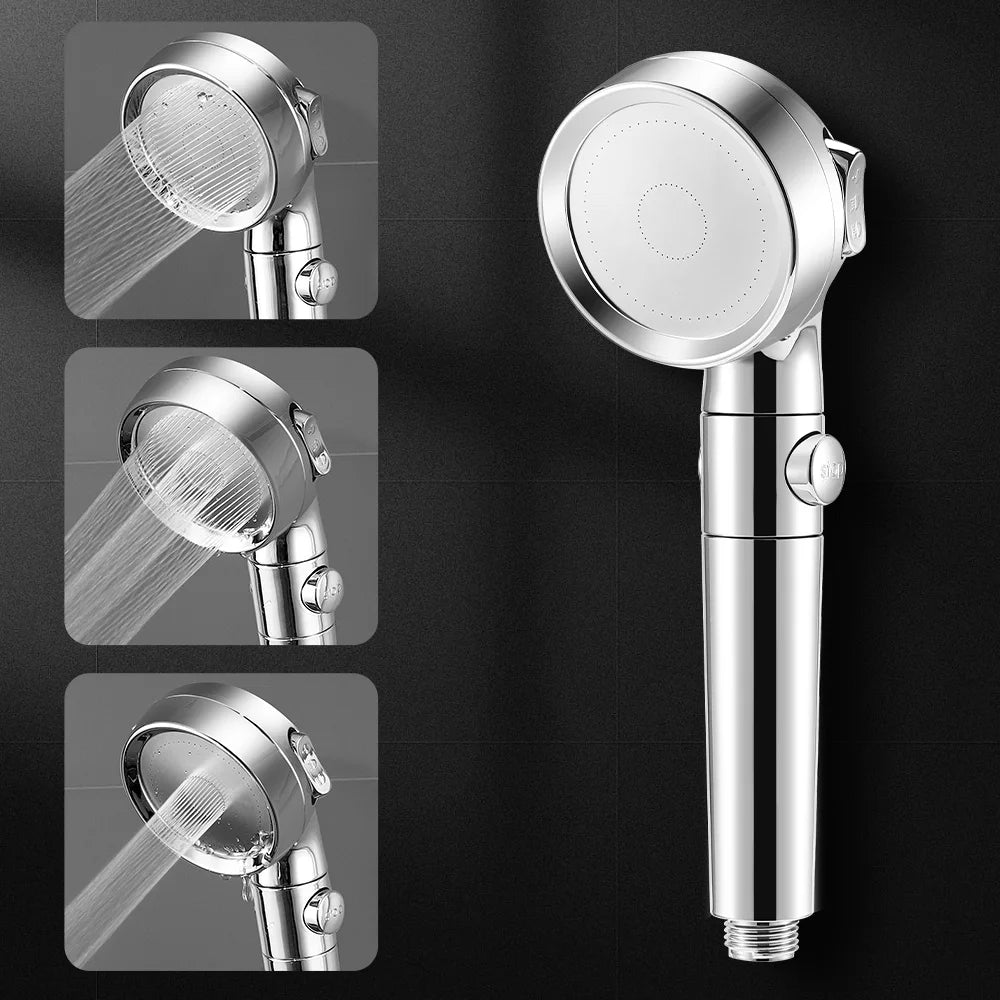 VEHHE Bathroom 3-Function Shower Head One Key Stop Chrome High Pressure with Cotton Filter Water Saving Bath Sprayer Nozzle