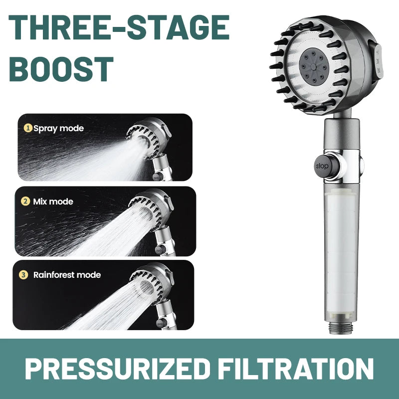 VEHHE New 3 Models Adjustment High Pressure Water Saving 360 Rotation One-key Stop Water Massage Shower Bathroom Accessories