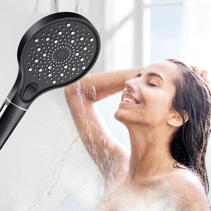 VEHHE Large Panel Black Shower Head High Pressure Filter Rainfall Modes Adjustable Handheld Silicone Water Outlet Bathroom Shower Set