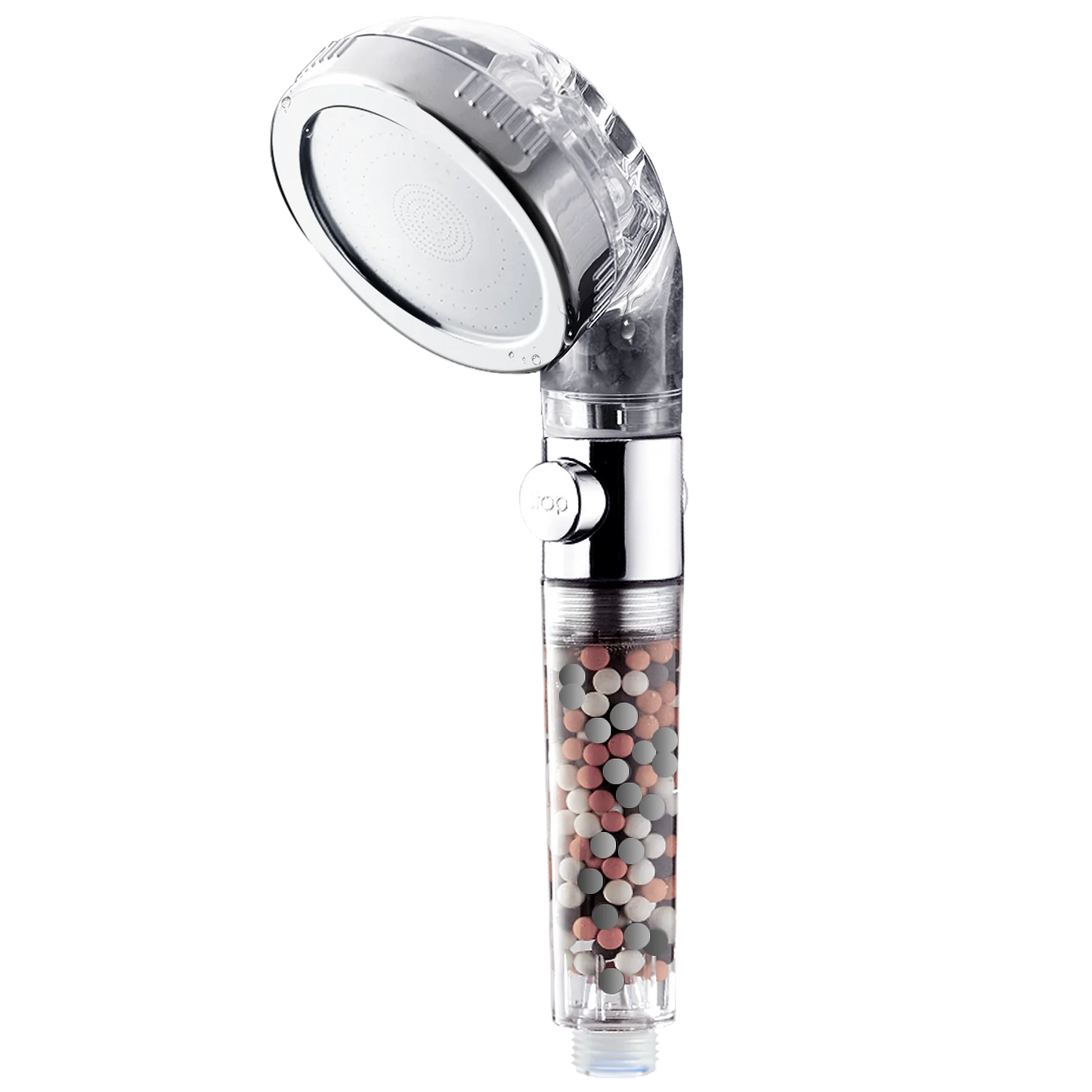 VEHHE 3 Modes Adjustable High Pressure Shower Head Replaceable Beads Filter Spa Bathroom Accessary Showerhead Water Saving Stop Button